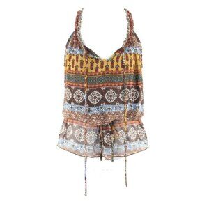 Stylebook Sally $30 M Brown Gold Aqua Multi 100% Polyester Top